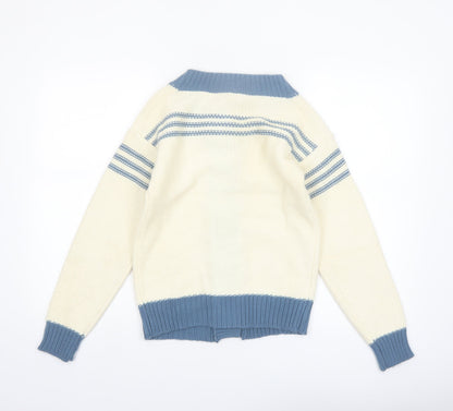 The Final Touch Women's Ivory Blue Cardigan M Acrylic Vintage Knit