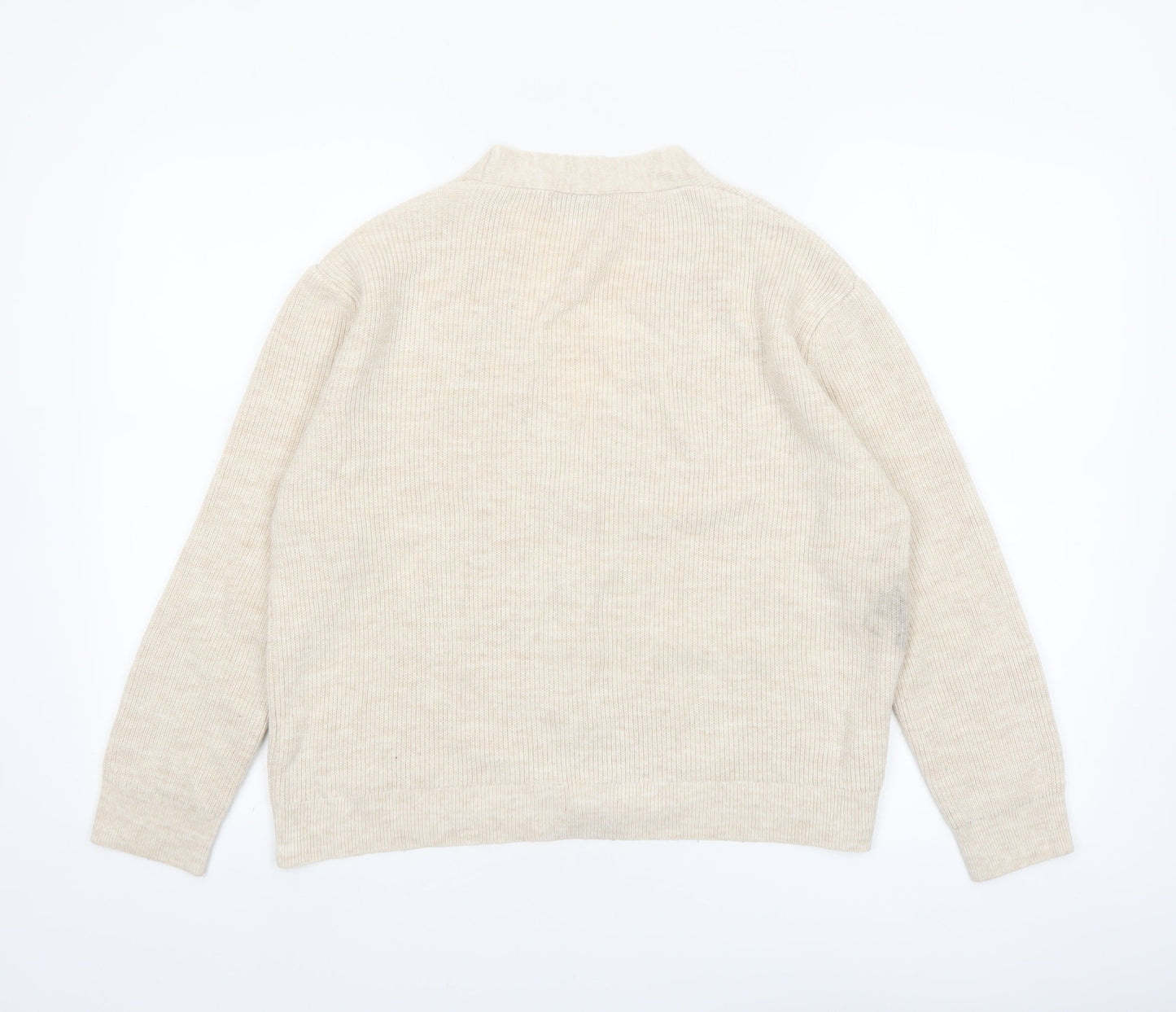 Stradivarius Women Beige Knit V-Neck Cardigan Size 8