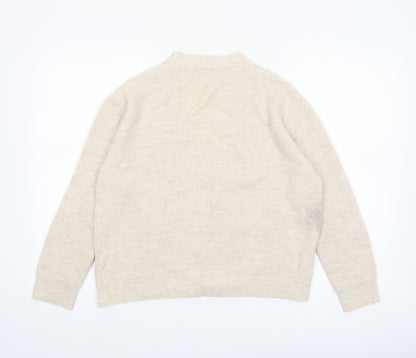 Stradivarius Women Beige Knit V-Neck Cardigan Size 8