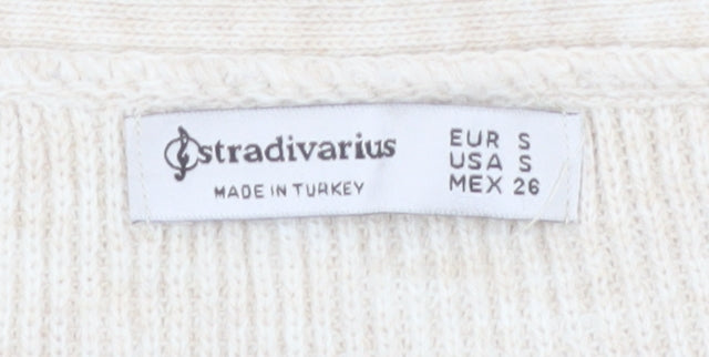 Stradivarius Women Beige Knit V-Neck Cardigan Size 8
