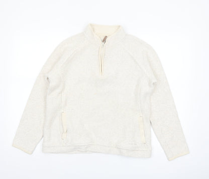 Weird Fish Women Beige 1/4 Zip Pullover Sweatshirt Size 12 Cotton Blend