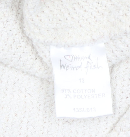 Weird Fish Women Beige 1/4 Zip Pullover Sweatshirt Size 12 Cotton Blend