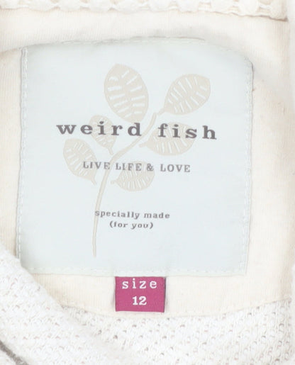 Weird Fish Women Beige 1/4 Zip Pullover Sweatshirt Size 12 Cotton Blend