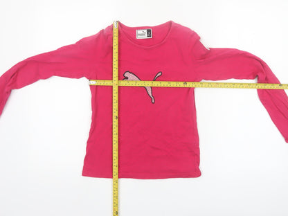 Puma Women's Pink Long Sleeve Slim Fit Cotton Blend T-Shirt - Size S