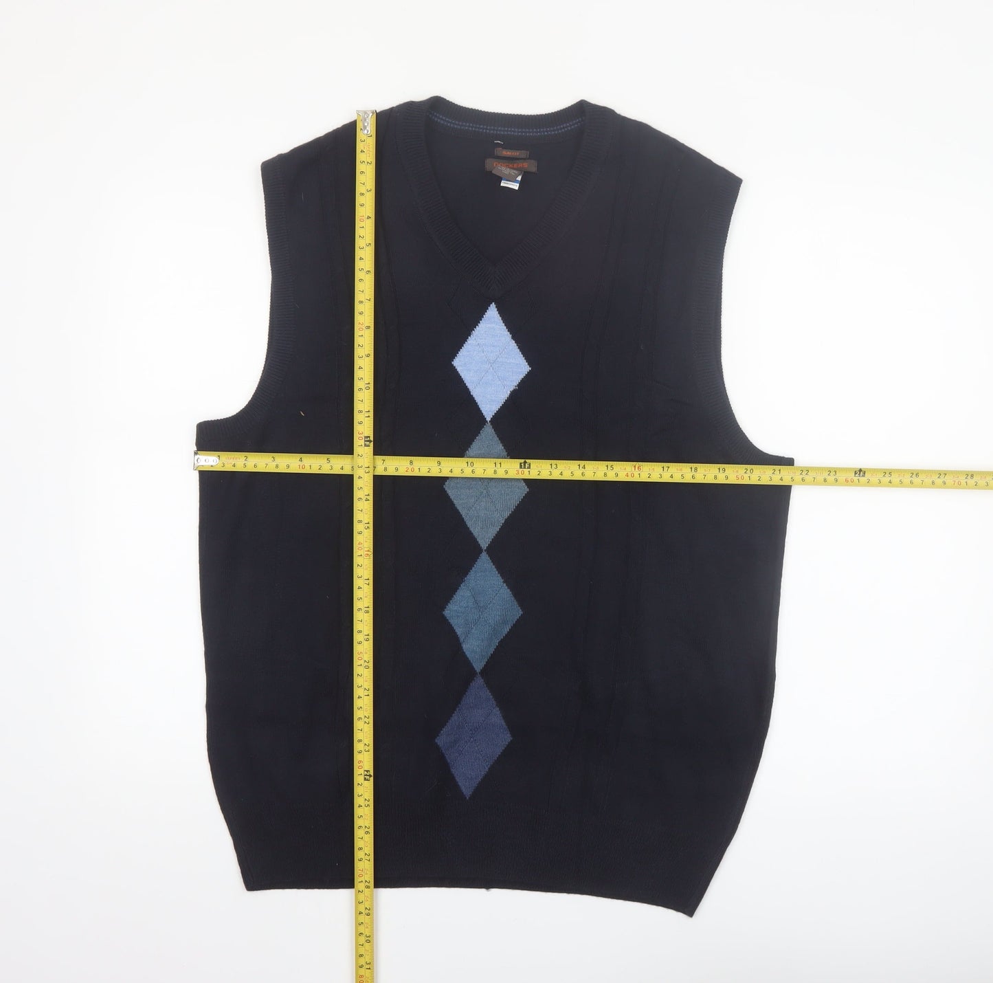 Dockers Men's Blue Argyle Slim Fit V-Neck Sleeveless Vest XL