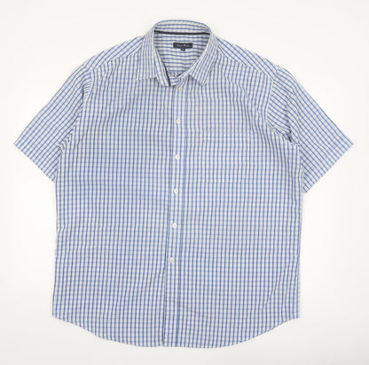 James Pringle Men's Blue Check Short Sleeve Button-Up Shirt XL
