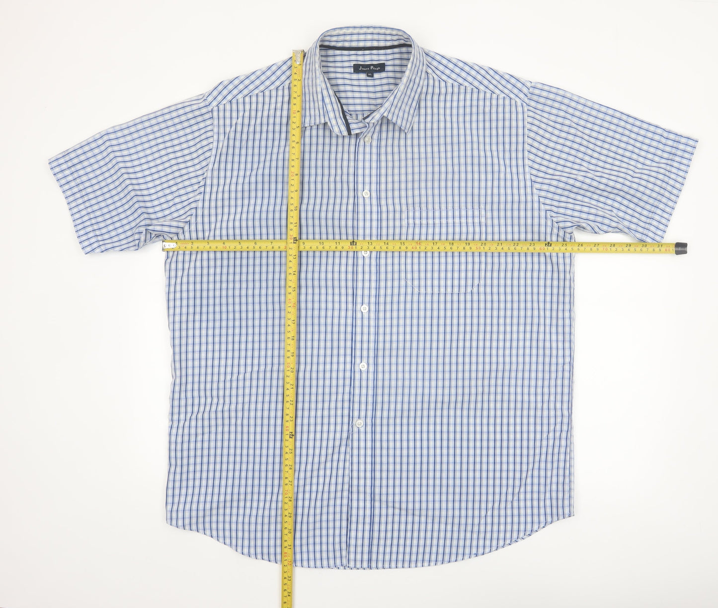 James Pringle Men's Blue Check Short Sleeve Button-Up Shirt XL