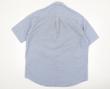 James Pringle Men's Blue Check Short Sleeve Button-Up Shirt XL