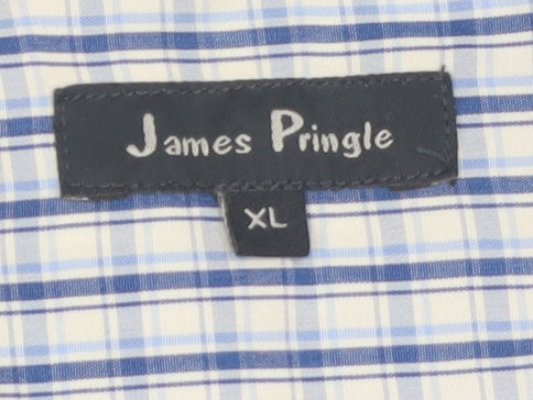 James Pringle Men's Blue Check Short Sleeve Button-Up Shirt XL