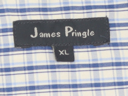 James Pringle Men's Blue Check Short Sleeve Button-Up Shirt XL
