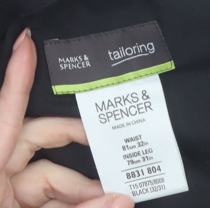 Marks and Spencer Men's Black 32x31 Regular Fit Dress Trousers