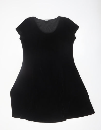 Gitane Women Black Velvet A-Line Short Sleeve Dress XL