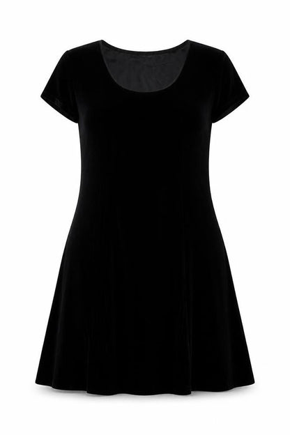 Gitane Women Black Velvet A-Line Short Sleeve Dress XL