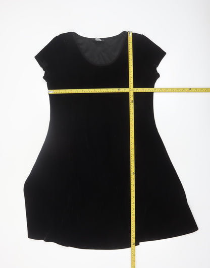 Gitane Women Black Velvet A-Line Short Sleeve Dress XL