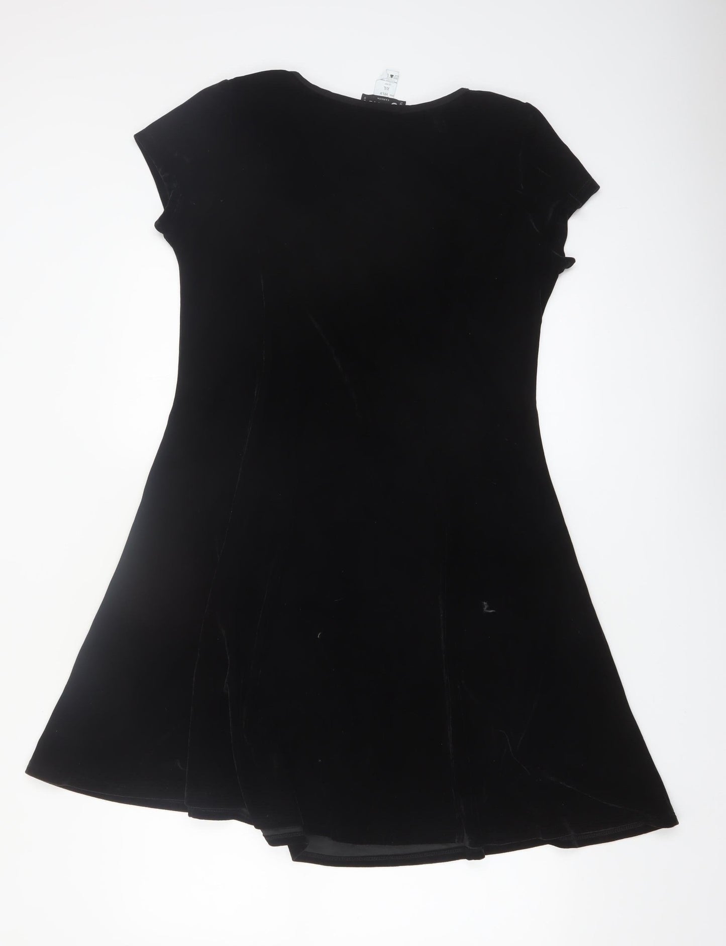 Gitane Women Black Velvet A-Line Short Sleeve Dress XL