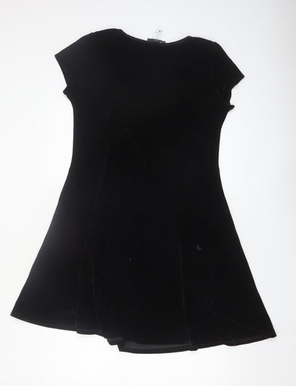Gitane Women Black Velvet A-Line Short Sleeve Dress XL