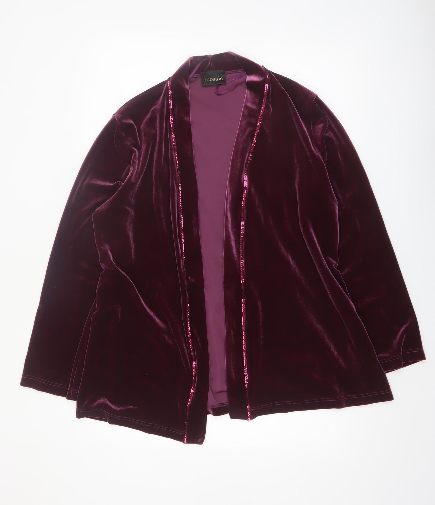 Mosaic Womens Purple Velvet Sequin Trim Blazer Jacket Size 16