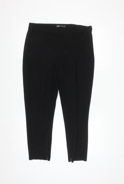 Zara Women Black XL Slim Ankle Trousers Polyester Blend