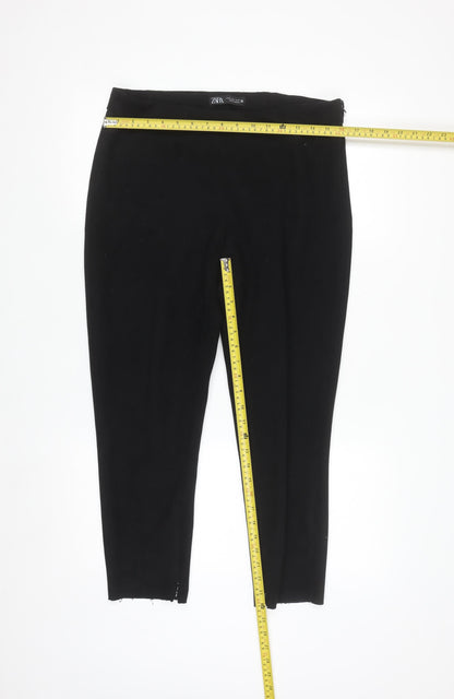 Zara Women Black XL Slim Ankle Trousers Polyester Blend
