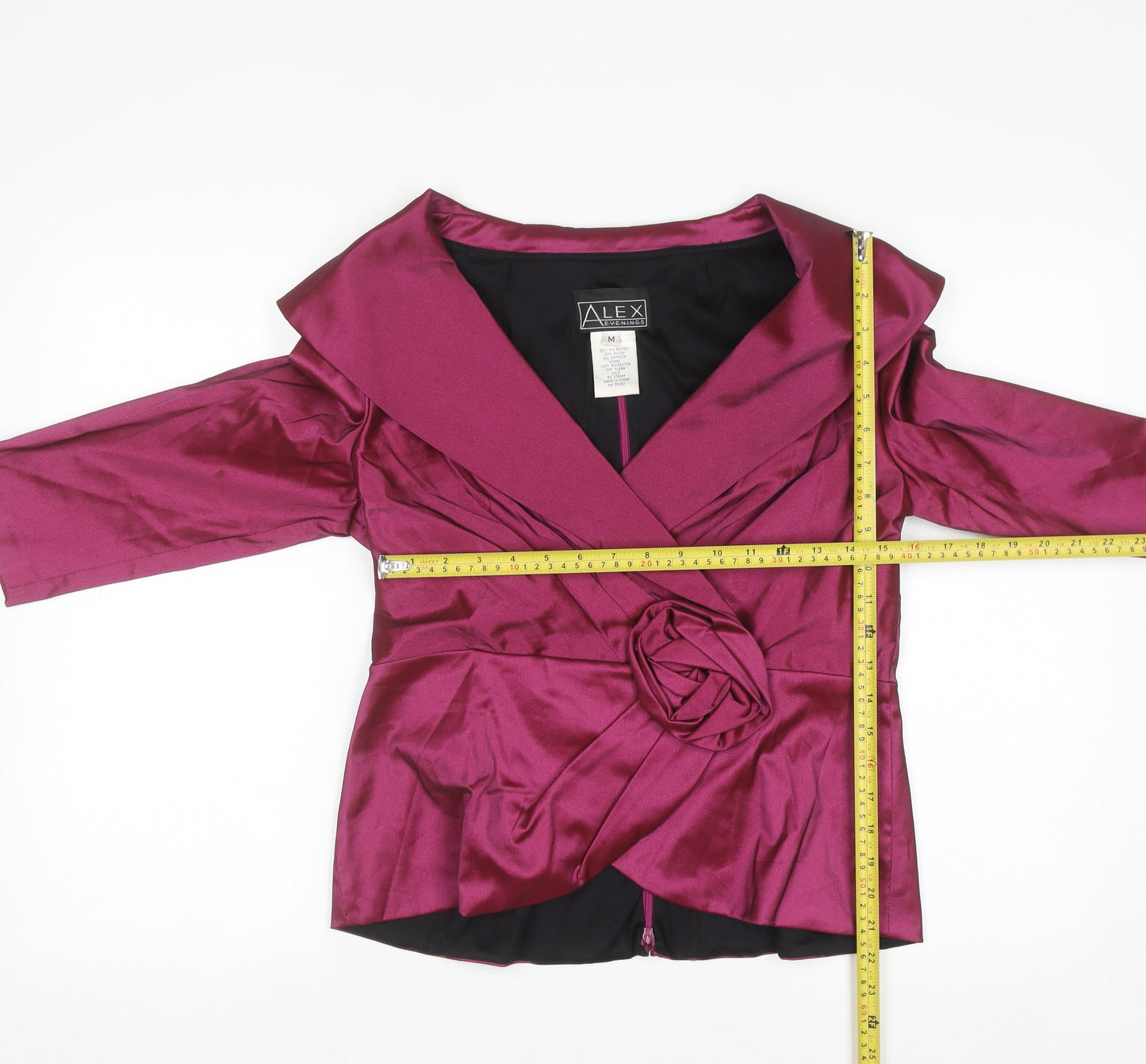 Alex Evenings Women Purple Wrap Satin Blouse M 3/4 Sleeve Formal Top