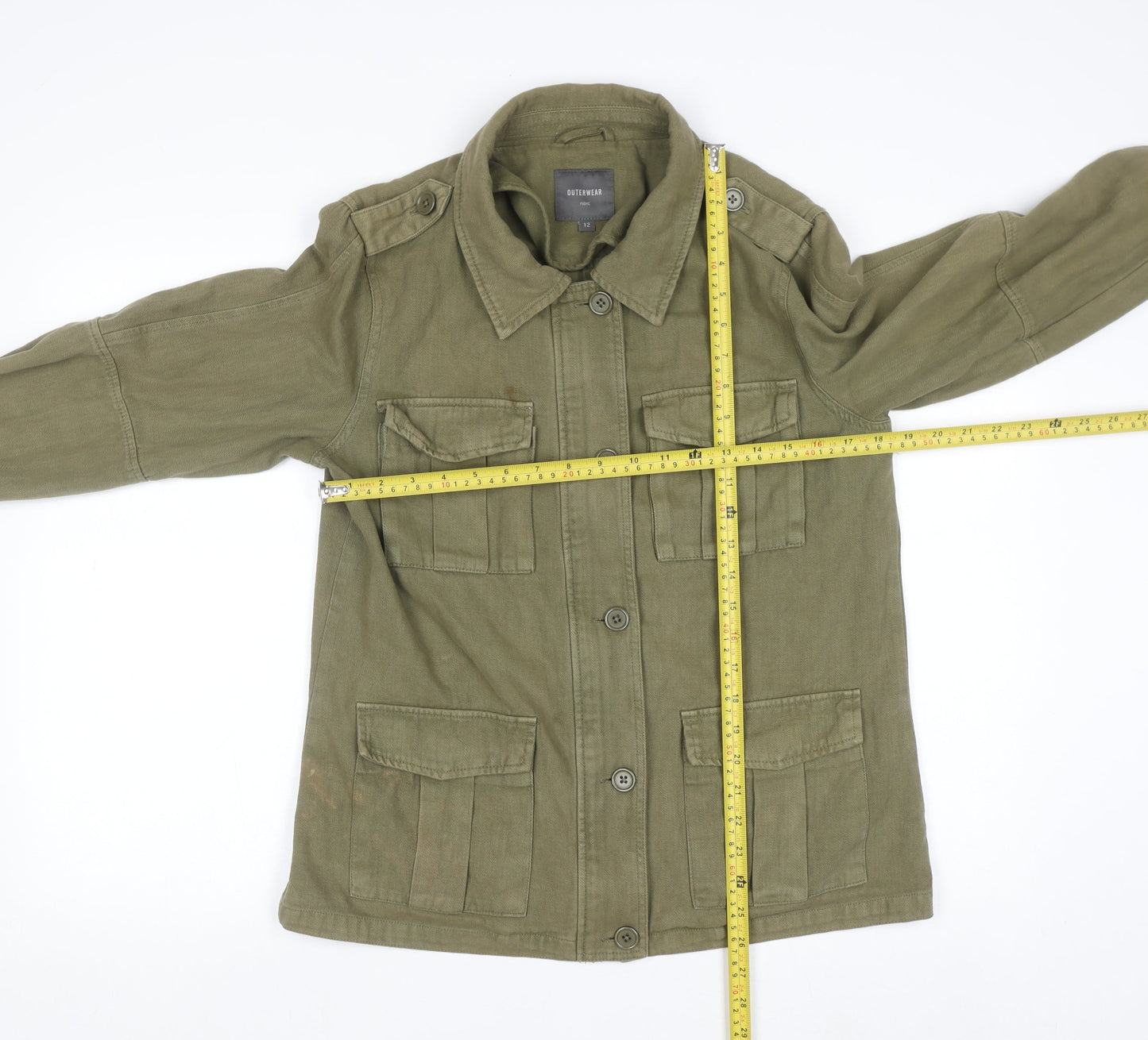 Next Women's Green Cotton Military Jacket Size 12 Casual Twill