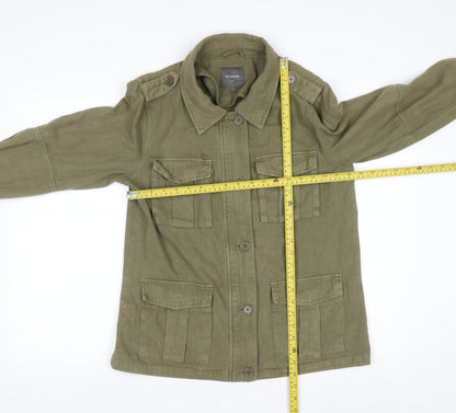 Next Women's Green Cotton Military Jacket Size 12 Casual Twill