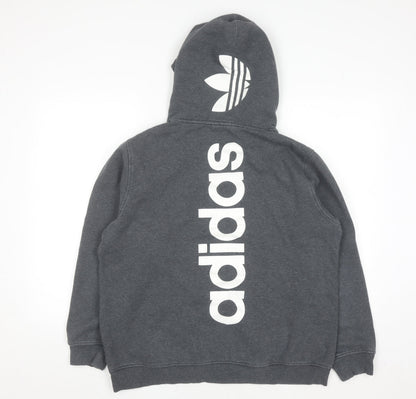 Adidas Men’s Grey Pullover Hoodie Size L Logo Fleece Sweatshirt