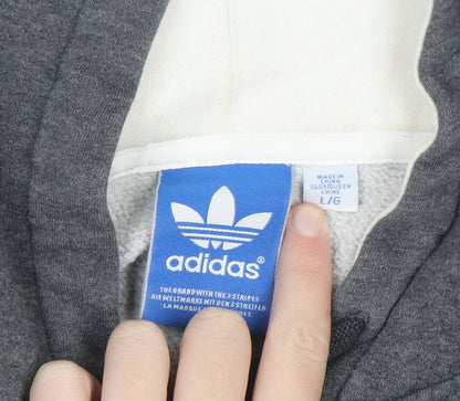 Adidas Men’s Grey Pullover Hoodie Size L Logo Fleece Sweatshirt