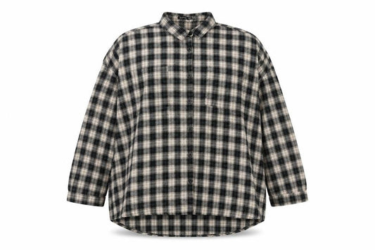 Boohoo Womens Beige Check Flannel Button-Up Shirt Size 16
