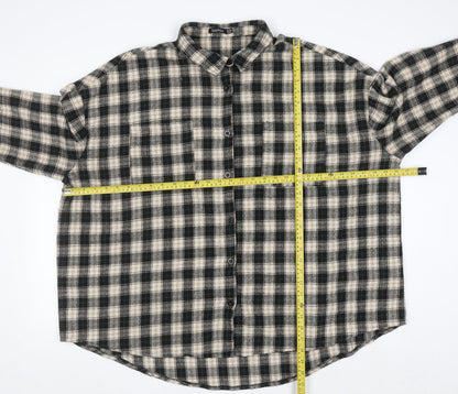 Boohoo Womens Beige Check Flannel Button-Up Shirt Size 16