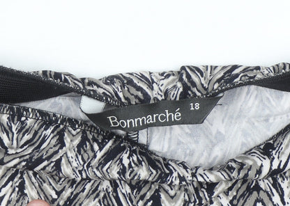 Bonmarché Women’s Black Geometric Jersey Wide-Leg Trousers Size 18
