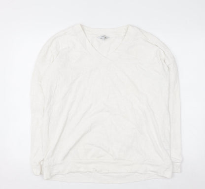 Next Women Ivory Long Sleeve V-Neck Cotton Pullover Jumper Size 16