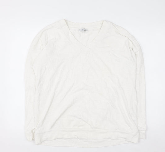 Next Women Ivory Long Sleeve V-Neck Cotton Pullover Jumper Size 16