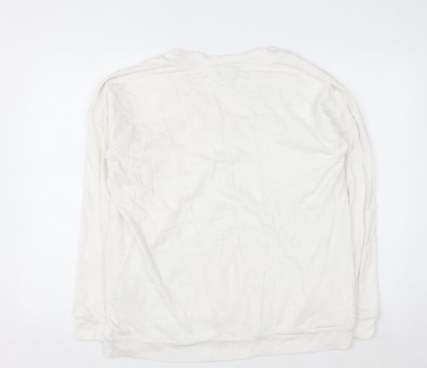 Next Women Ivory Long Sleeve V-Neck Cotton Pullover Jumper Size 16