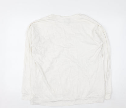 Next Women Ivory Long Sleeve V-Neck Cotton Pullover Jumper Size 16