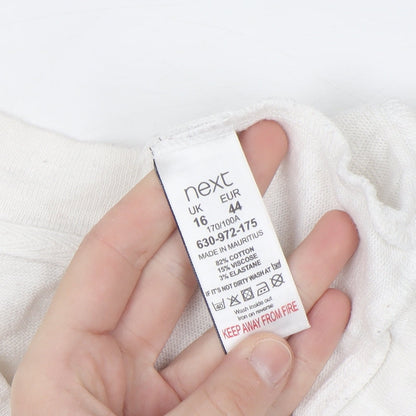 Next Women Ivory Long Sleeve V-Neck Cotton Pullover Jumper Size 16