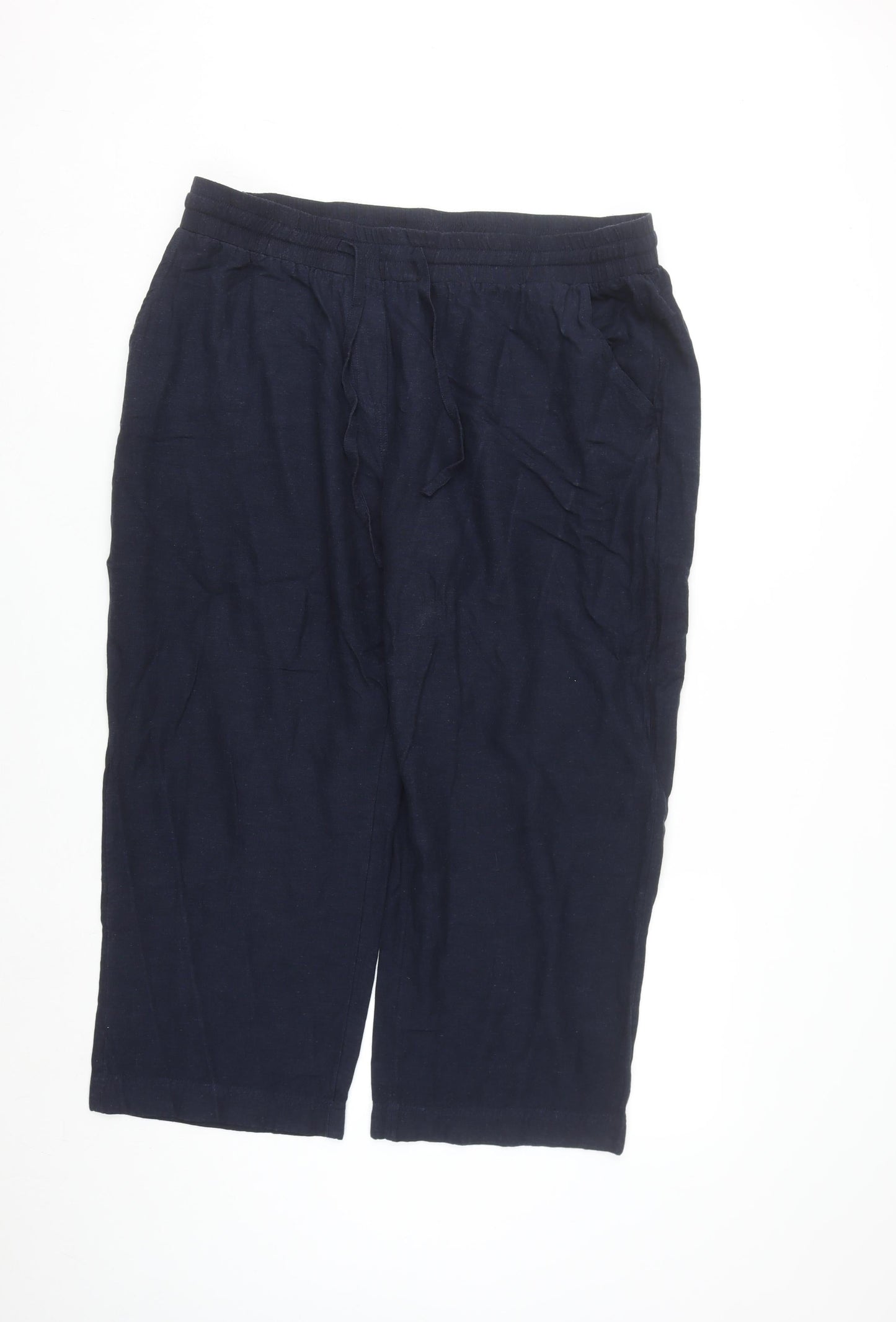 JD Williams Women’s Blue Cropped Linen Blend Trousers Size 18