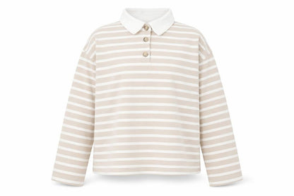 SELECTED FEMME Women's Beige Striped Cotton Polo Shirt XS