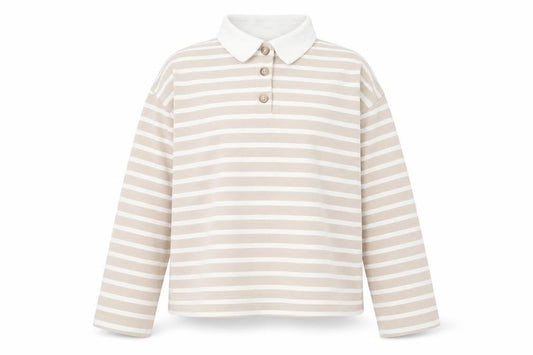 SELECTED FEMME Women's Beige Striped Cotton Polo Shirt XS