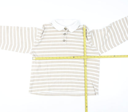 SELECTED FEMME Women's Beige Striped Cotton Polo Shirt XS