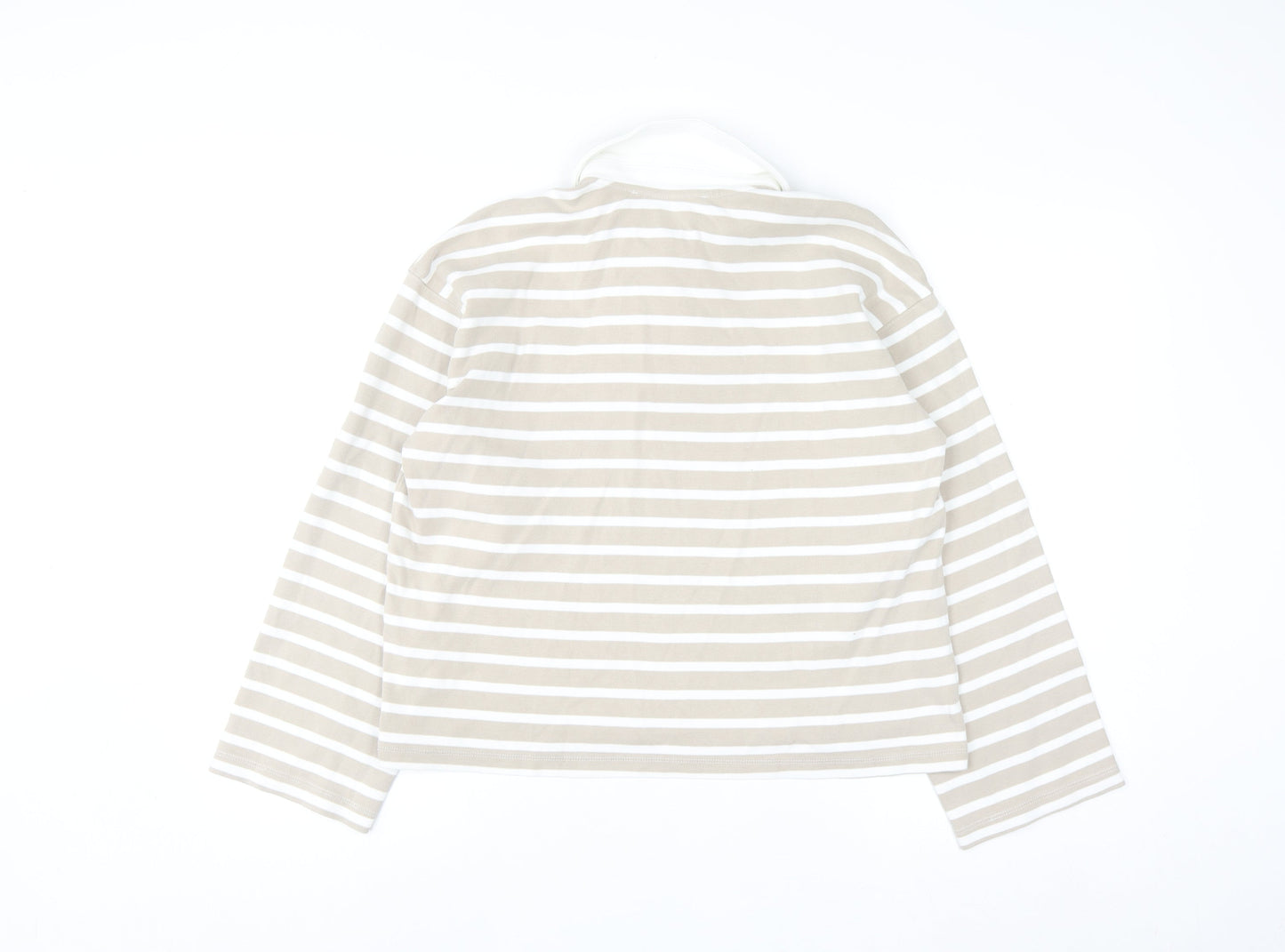 SELECTED FEMME Women's Beige Striped Cotton Polo Shirt XS