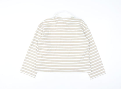 SELECTED FEMME Women's Beige Striped Cotton Polo Shirt XS