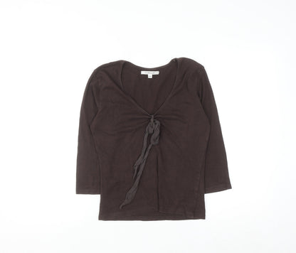 L.K. Bennett Brown 3/4 Sleeve Cotton Wrap Blouse Women’s S