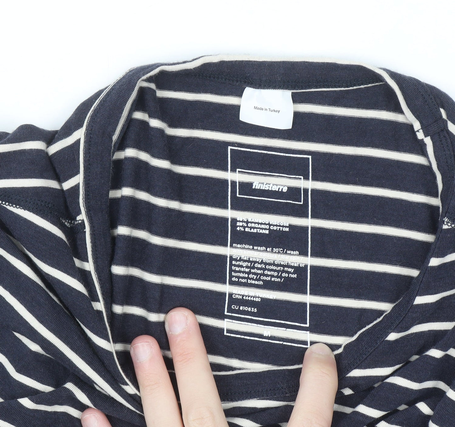Finisterre Men's Blue Striped Long Sleeve Organic Cotton Top M