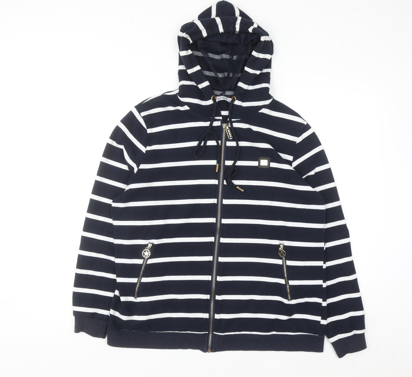 Gertie Women Navy White Striped Full Zip Hoodie 4XL Cotton Blend