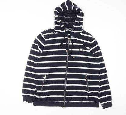 Gertie Women Navy White Striped Full Zip Hoodie 4XL Cotton Blend