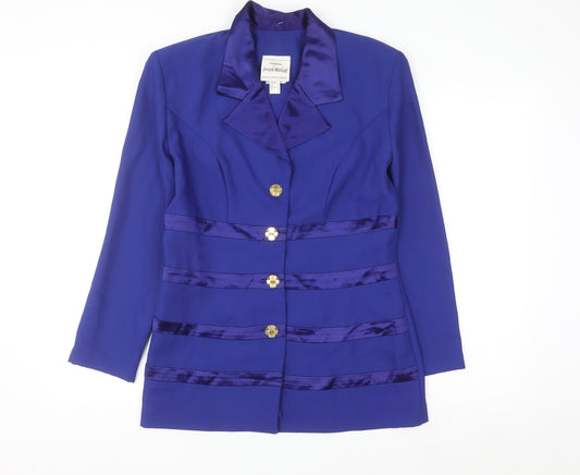 Joseph Ribkoff Women’s Blue Satin Trim Blazer UK 10 Long Sleeve Formal Jacket