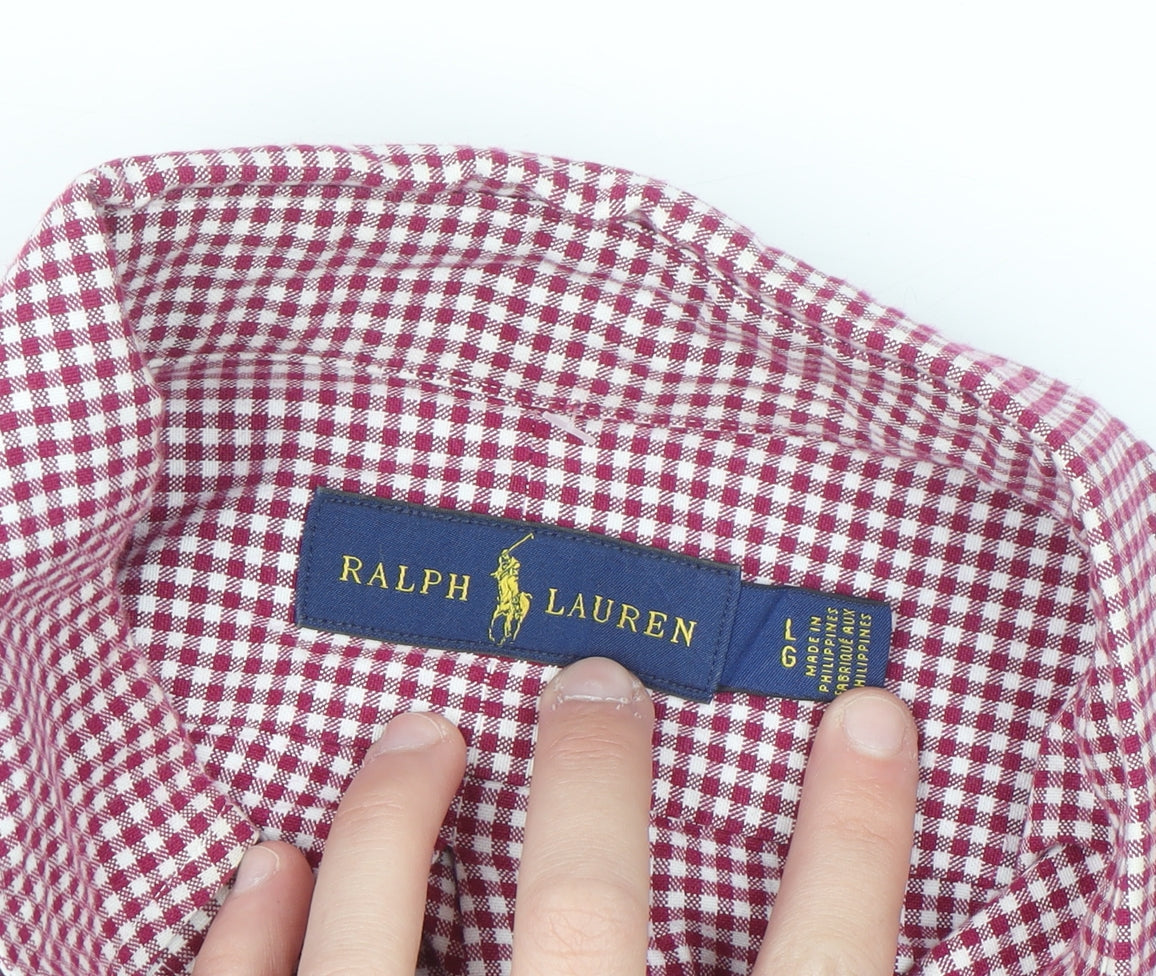 Ralph Lauren Men's Red Check Button-Down Cotton Shirt Size L