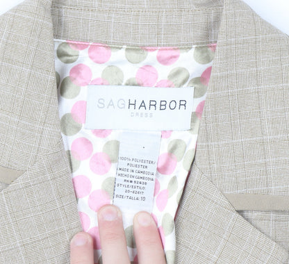 Sag Harbor Women's Beige Check Blazer Size 10 Classic Work Jacket