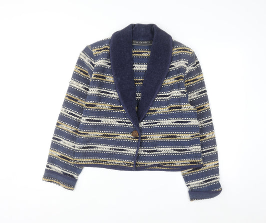 New Identity Women's Blue Striped Cotton Knit Blazer M
